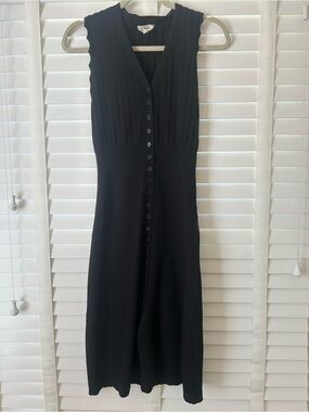 Entro Midi Dress Black Sleeveless Button Down Fitted Small